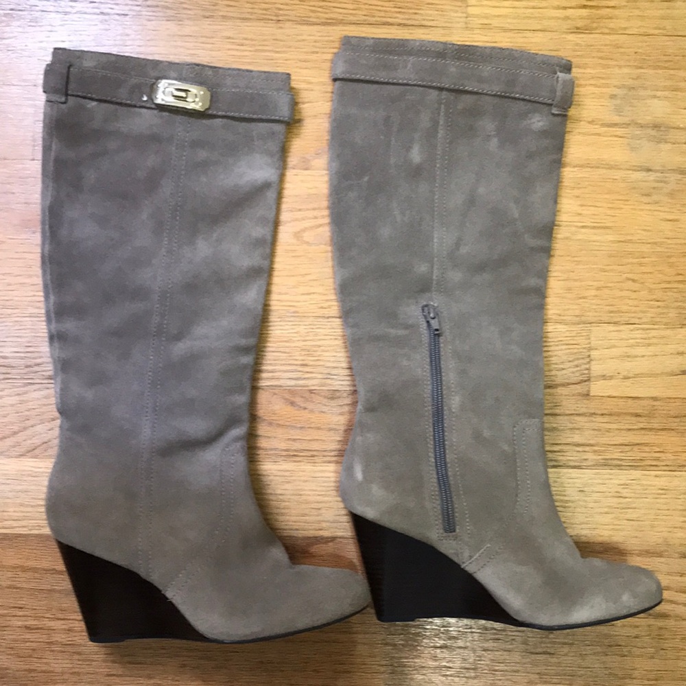 Coach suede wedge boots, size 7, beige/tan